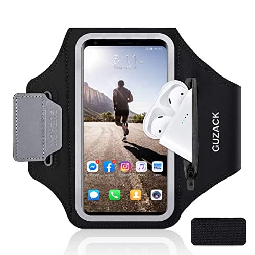 Image of MR.LUYU Running Armband with Zipper Pocket, Sports Phone Armband for iPhone 17 Pro Max/16 Pro/15 Pro/14/13 Pro/12 Phone Holder for Running with Anti-Fall Buckle Up to 6.9" (B - BlackZipper)