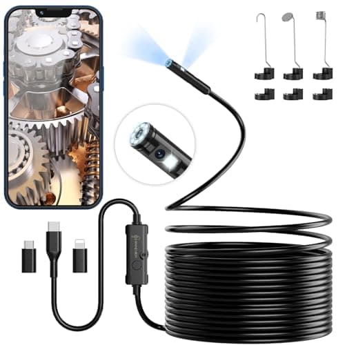 Image of Ennovor Dual-Lens Endoscope Inspection Camera, 1920P HD Borescope with 8 Adjustable LED Lights, 16.4ft Flexible Snake Inspection Cameras, IP67 Waterproof 7.9mm Drain Camera, Android iOS Tablet Samsung