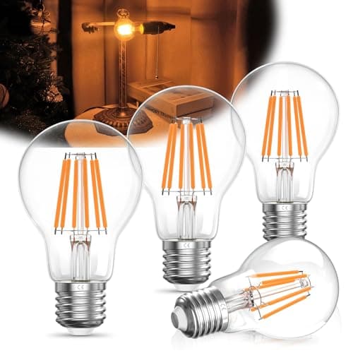 Image of Luxvista E27 LED Filament Bulbs,Dimmable 8W Amber Warm White 2200K A60 GLS Globe Classical Edison Screw ES LED Bulbs for Chandelier, 60W 80W Bulbs Equivalent(4-Pack)