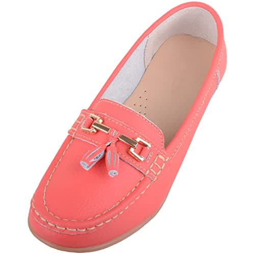 Image of ABSOLUTE FOOTWEAR Womens Slip On Casual Leather Loafer/Deck/Boat Shoes/Sandals - Coral - UK 6