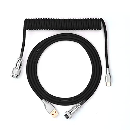 Image of EPOMAKER MIX Type C Coiled Cable 1.8m, Type-C To USB A, TPU Mechanical Keyboard Cable with Detachable Aviator Connector for Gaming Keyboard (Black)