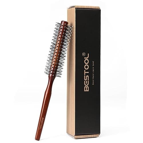 Image of BESTOOL Small Round Brush for Short Hair, Round Hair Brushes for Blow Drying, Men Beard Brush, Professional Styling Brush for Smoothing, Curls, Bangs (Reddish brown)