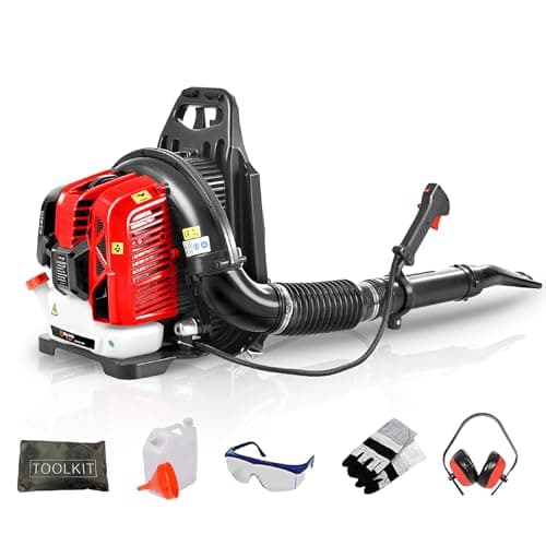 Image of BU-KO 63CC Petrol Backpack Leaf Blower - Powerful 2 Stroke Air Cooled Engine - Lightweight With New and Improved Padded Support Straps While Using - Safety Gear