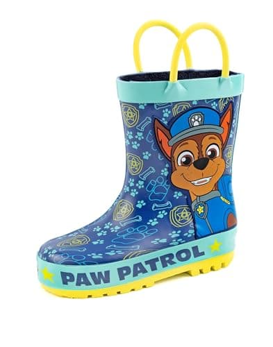 Image of Paw Patrol Boys Wellies | Blue Rain Wellington Boots for Kids | Chase the Rescue Pup Cartoon Police Dog Fun | Toddlers Water Resistant Walking Shoes with Pull Handles | Merchandise Gift for Children