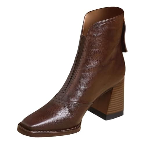 Image of Generisch Women Retro Ankle Boots High Heel Short Boots Zipper Back Casual Work Date Wear, brown, 7 UK