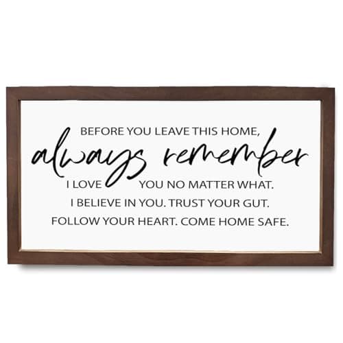 Image of Love Quote Wooden Plaque, Rustic Framed Wall Sign, Modern Farmhouse Home Decor for Living Room Bedroom, Sentimental Gift for Daughter Son, Before You Leave This Home Sign