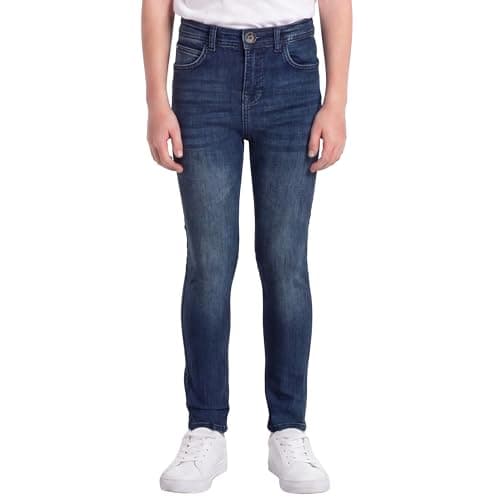 Image of Bench Boys Carson Slim Fit Jeans - Childrens Skinny Stretch Denim Pants with Adjustable Inner Waistband, Classic 5-Pocket Dark Wash Trousers for Kids & Teens, Sizes 7-16 Years