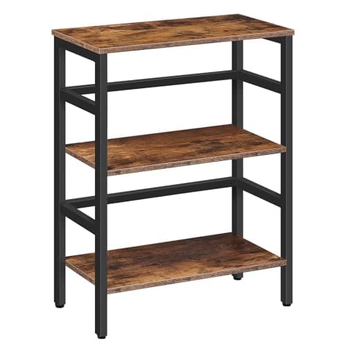 Image of HOOBRO Tall Side Table, Record Player Stand, 3-Tier End Table, Plant Stand, 3-Layer Bookshelf, 60 x 30 x 80 cm, Industrial, for Living Room, Bedroom, Home Office, Kitchen, Rustic Brown EBF86CJ01G1