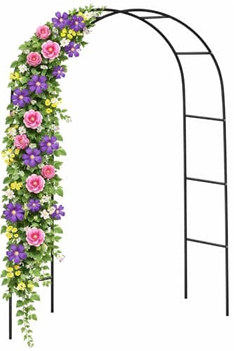 Image of Garden Mile Garden Arch 2.4m – Heavy Duty Steel Garden Arbour Frame, Weather Resistant Metal Arch for Climbing Plants, Roses, Peas & Outdoor Garden Support Structure