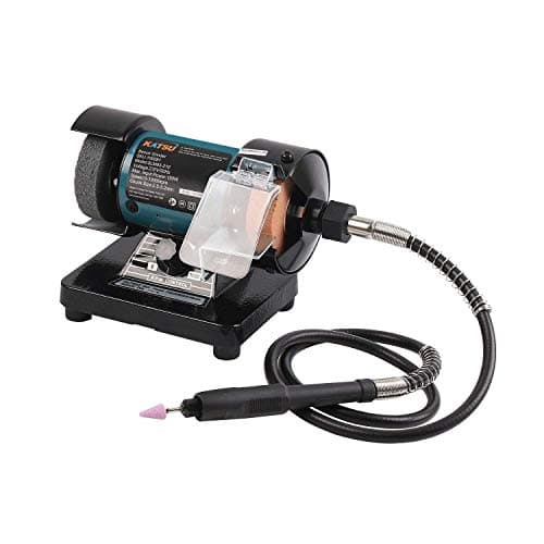Image of KATSU Mini Bench Grinder, 3 Inch 70mm Multi-Function Art Craft Electirc Polisher Sander Sharpener with Flexible Drive Shaft Grinding Attachment for Precise Work 100081