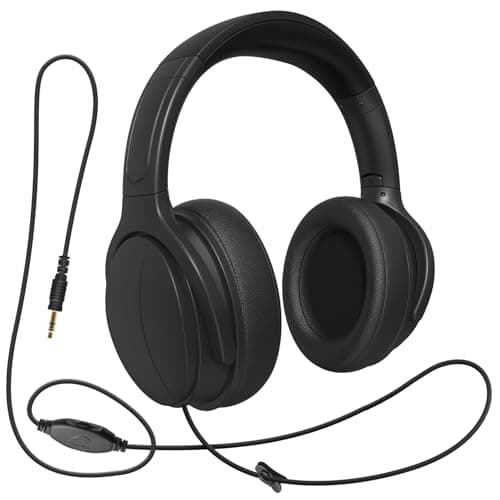 Image of 100SEASHELL Long Cord Tv Headphones for Seniors with Volume Control Wired Over The Ear Headphone Corded Extra Long Cord Length Universal 3.5mm AUX Audio(19FT)