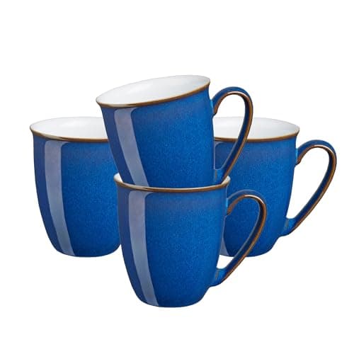 Image of Denby - Imperial Blue Coffee Beakers/Mug Set of 4-11.5oz - Stoneware Tea Cup Mug Set - for Office & Home - Dishwasher Safe - Ceramic Tea Cups with Deep Blue Glaze - Chip Resistant
