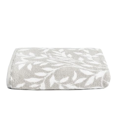 Image of Dreams & Drapes Grey Leaf Hand Towels – 50x90cm – 100% Cotton – Soft & Fluffy Floral Bathroom Towels – Vintage Grey Design – Small Towel/Head Towel – Elegant Bathroom Accessory