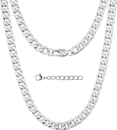 Image of Silvadore Stainless Steel Necklace for Men (22 inch) Silver Cuban Link Chain for Men Sterling Silver Plated Necklace - Real Thick Long Miami Curb Non-Tarnish Waterproof Jewellery Gift (Luxury Box)