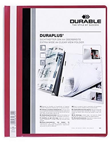 Image of Durable 257903 Duraplus Folder with Transparent Pocket for A4 Documents - Red - Pack of 25