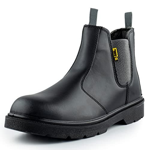 Image of Black Hammer Men's Chelsea Safety Work Boots Smooth Leather Steel Toe Cap Utility Pull-On Footwear for Outdoor & Indoor Construction Dealer Shoes Workwear Ideal for Everyday Jobs 1600 S3 SRC (8 UK)