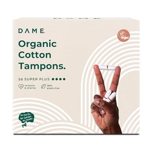 Image of DAME – Toxin-Free Tampons (Super Plus - 56) | 100% Organic Cotton & Natural Period Protection | Plastic-Free, Hypoallergenic, Biodegradable | High Absorbency, Non-Applicator Tampons for Heavy Flow