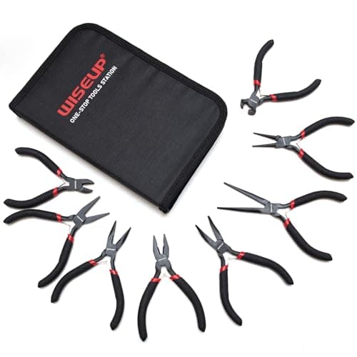 Image of WISEUP 8pcs Mini Pliers Set Needle Round Flat Long Curved Nose Diagonal End Cutting Linesman Pliers for DIY Electronics Jewelry Making with Bag