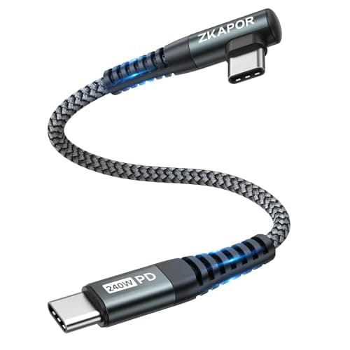 Image of ZKAPOR USB C to USB C Cable Short 30CM, 240W Type C Cable Fast Charging PD 3.1 100W Right Angle Type C to Type C Lead for iPhone 15/15 Pro Max, Galaxy S23/S22, Pad Pro, Air, P40 /Mate 60, Pixel