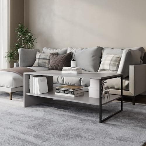 Image of URBNLIVING 100cm Wooden Coffee Table Steel Frame Open Storage Shelf Living Room Furniture