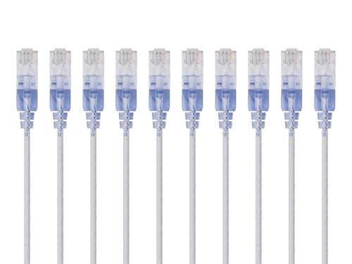 Image of Monoprice Cat6A Ethernet Patch Cable - Snagless RJ45, 550Mhz, 10G, UTP, Pure Bare Copper Wire, 30AWG, 10-Pack, 5 Feet, White - SlimRun Series