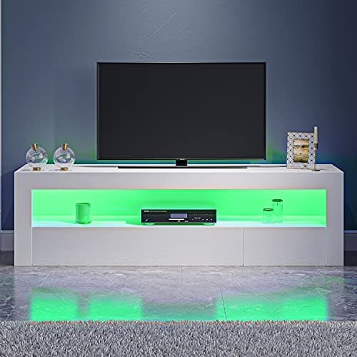Image of Panana 120cm TV Stand 2 Doors Storages TV Cabinet Big Shelf With RGB LED Lights for TVs 22inch to 55inch (White)