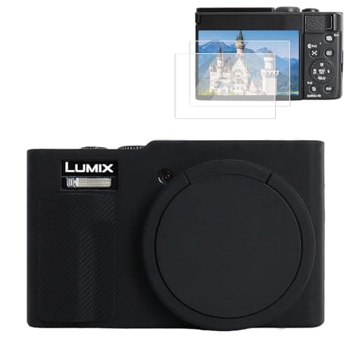 Image of Rieibi Silicone Case for Panasonic Lumix ZS99/TZ99 Camera, Accessories for Panasonic Lumix DC-ZS99/TZ99 Case with 2 Pcs Screen Protectors, Detachable Lens Cover, Black