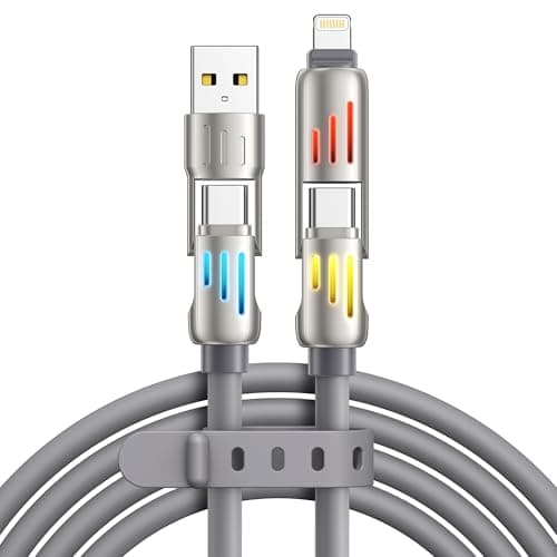 Image of RAVIAD 4 in 1 Multi Charger Cable 1.2M [240W] with RGB LED Light, Multi USB Fast Charging Cable USB C/USB A to Lightning, USB C/USB A to Type C for iPhone 16/15/14, Samsung S24, Huawei, Pad, MacBook