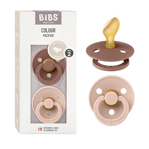 Image of BIBS Colour Anatomical Soother 2-Pack, BPA Free Dummy Pacifier, Orthodontic Nipple. Natural Rubber Latex, Made in Denmark. 6-18 Months (Pack of 2), Woodchuck/Blush