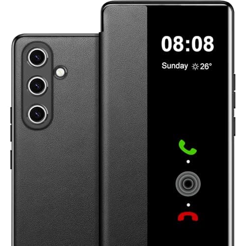 Image of Flip Case for Samsung Galaxy S24 Case S View, Clear View Folio Premium Leather & Hard PC for Samsung S24 Case 5G, Anti-Scratch Flip Cover Phone Case for Samsung Galaxy S24 (Black)