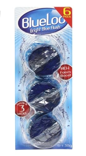 Image of Sanicare BlueLoo Bright Blue Flush Toilet Cistern Blocks, Pack Of 1-6 Blocks, 38g Each, Long Lasting Fragrance, Prevents Limescale, Lasts Up to 3 Weeks