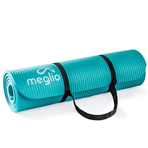 Image of Meglio Yoga Mat - 10mm - Large Spongy Non-Slip Exercise Mat - Fitness Support for Pilates, Yoga, Stretching, & Home Workouts - Easy to Clean - Carry Strap Included - for Men, Women, & Children