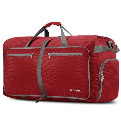 Image of Gonex 100L Large Foldable Travel Duffle Bag with Shoes Compartment, Packable Lightweight Water Repellent Holdall Bag for Camping Gym Weekender Bag Red