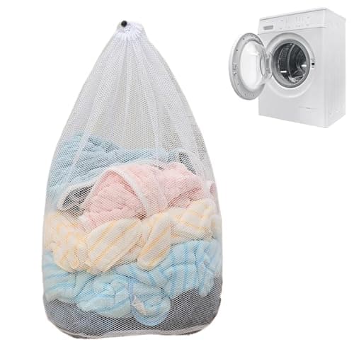 Image of Mesh Laundry Bag 50 x 70 cm, Reusable Laundry Bags for Delicates, Machine Washable Net Laundry Washing Bag with Drawstring for Home Hotel College Dorm Apartment Travel Camp (White)