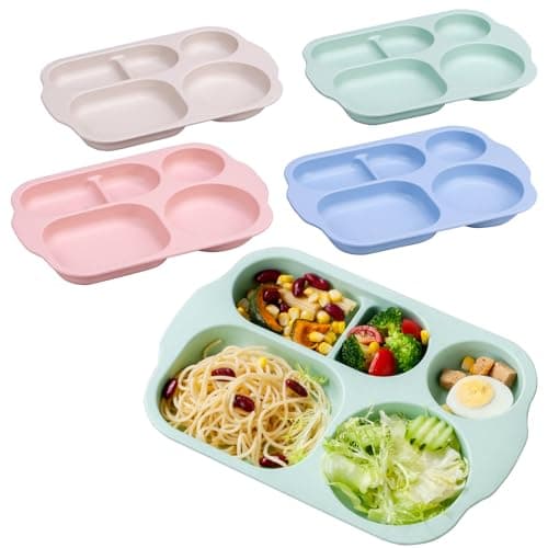 Image of Orrdiffi Dinner Plate Set 12 inch Unbreakable Divided Plates 5 Compartment Healthy Plate Portion Plates for Adults Kids, BBA Free,Reusable,Lightweight,Microwave and Dishwasher Safe
