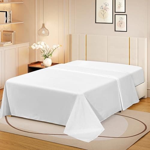 Image of 100% Pure Egyptian Cotton Flat Sheets Super Soft Premium 800 High Thread Count Hotel Quality Cotton Soft & Comfort, Fade & Wrinkle Resistant Flat Bed Sheets Bedding (White, Single)