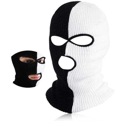 Image of BBTO 3 Hole Knitted Balaclava Full Face Covering Winter Knitted Balaclava Protection Full Face Cover Thermal Winter Ski (Black，White)