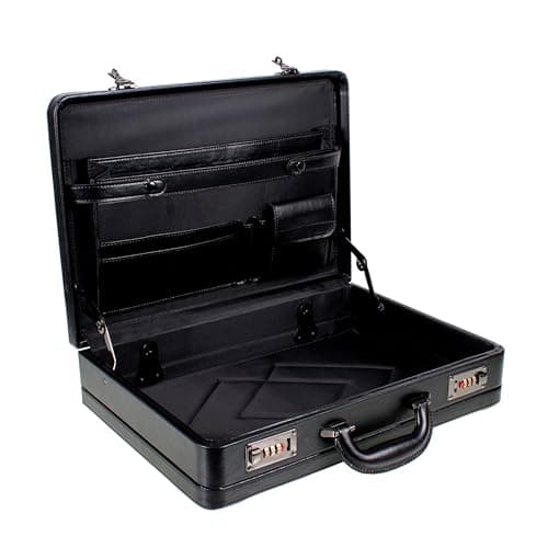 Image of Deluxe Faux Leather Expandable Executive Attache Case Briefcase Black AR Premium (Black)