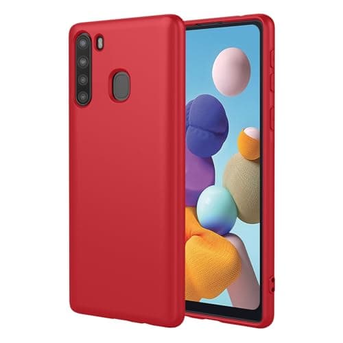 Image of OEURVQO Case for Samsung A21,Liquid Silicone Case,Anti-Scratch Soft Microfiber Lining,Full Body Protective Phone Cover for Samsung Galaxy A21,Red