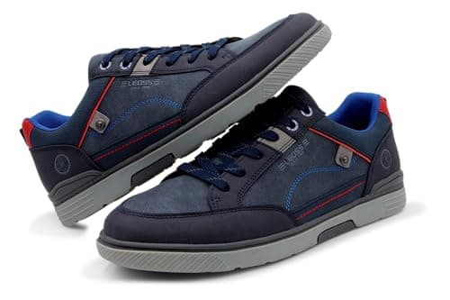 Image of LEOSS ORIGINAL Men's Sneakers with Laces City Shoes Casual Hiking Shoes Leather Sports Shoes, dark blue, 8 UK