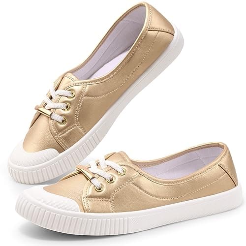 Image of Harvest Land Womens Canvas Shoes Ladies Fashion Plimsolls Soft Trainers Low Top Slip on Sneaker Gold 6.5