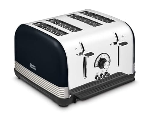 Image of Morphy Richards Venture Retro 4 Slice Toaster, Radio Dial, Variable Browning Control, Width Slots, Removable Crumb Tray, 1900W, Onyx and Nickel, 240334
