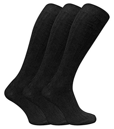 Image of 3 Pairs Mens Thin Extra Long Knee High 100% Cotton Lightweight Ribbed Dress Socks (6-11 uk, XLCS Black)