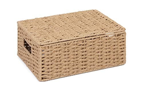 Image of Arpan Natural Paper Rope Storage Basket Box With Lid (Medium)