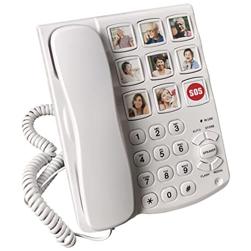Image of Memo24 Big Button and Picture Corded Landline Phone for Elderly and Dementia Sufferers. Simple One-Touch Speed Dialling. Hands-Free Operation. Adjustable Ring/Call Volumes. Loud for Hard of Hearing.