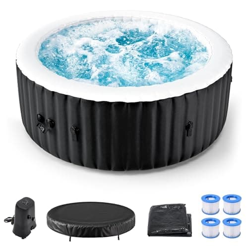 Image of SUNYRISY Inflatable Hot Tub 2-4 Person, 180x180cm Round Leak-Proof Blow up Portable Hot Tub with 120 Air Jets, Outdoor Spa with Heater Pump, Filter and Insulated Cover