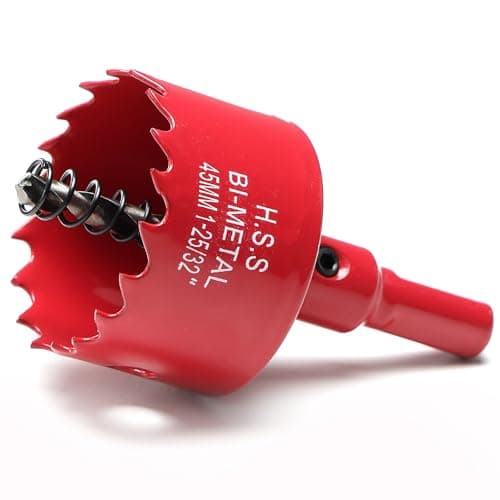 Image of 45mm Hole Saw, HSS Bi-Metal Hole Cutter with Drill Bit, Heavy Duty Hole Saw for Wood, Plastic, Drywall, Fiberglass, Red