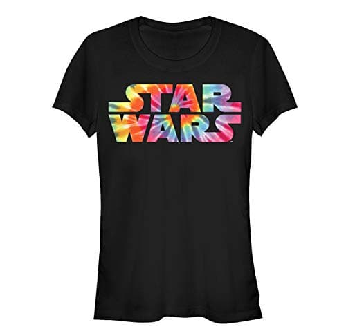 Image of STAR WARS Women's Long Rainbow Logo Tie Dye Crew Neck Graphic T-Shirt, Black, Large