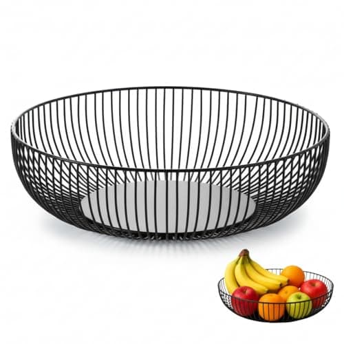 Image of Siocok Black Wire Fruit Basket Fruit Bowl, Iron Arts Fruit Storage Baskets for Kitchen Counter, for Home Decor, Table Centerpiece Decorative Hold Vegetables, Bread, Snacks, Potpourris
