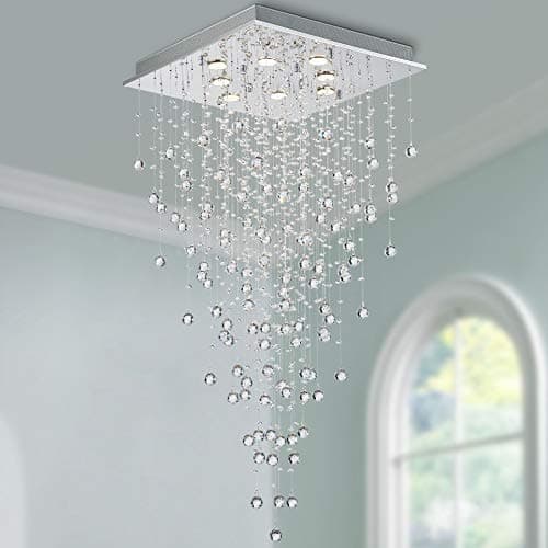 Image of BESTIER Modern Crystal Raindrop Chandelier Lighting Flush Mount LED Ceiling Light Fixture Pendant Lamp for Dining Room Bathroom Bedroom Livingroom 8 GU10 LED Bulbs Required Width 55 cm Height 120 cm